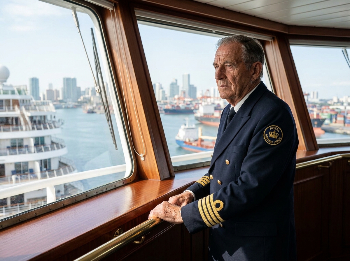 Capitaine de croisiere en uniforme dans la cabine du navire