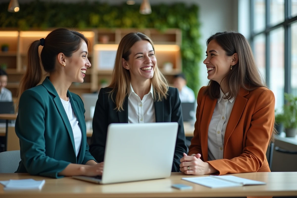 Collègues partageant une pause bien-être dans un espace de travail moderne et ergonomique