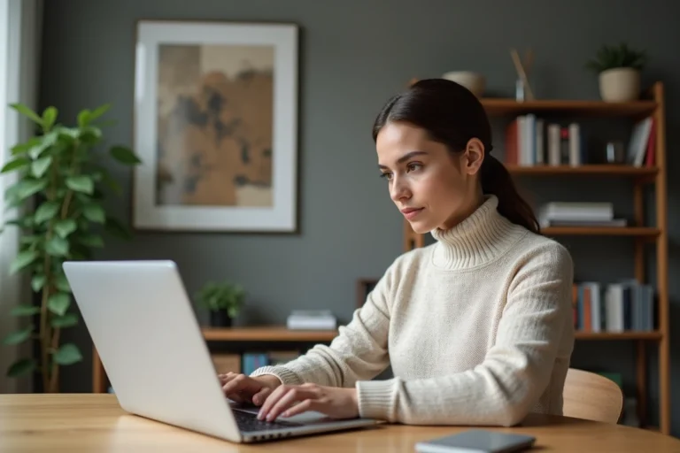 Jeune femme regardant un sitemap sur son ordinateur portable