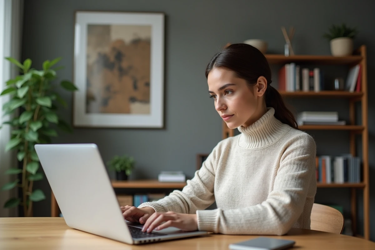 Jeune femme regardant un sitemap sur son ordinateur portable