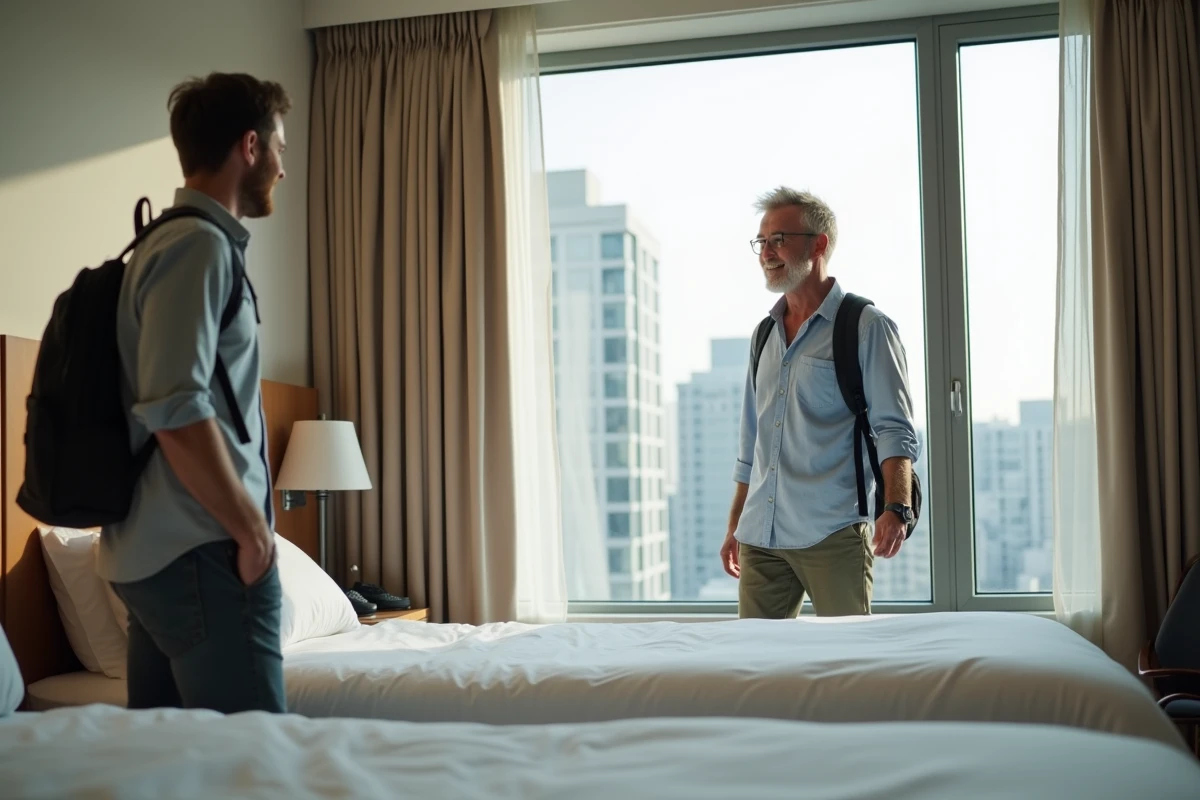 Jeune voyageur discutant dans une chambre d